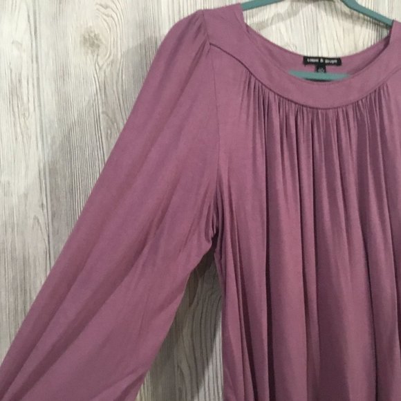 Cable & Gauge Purple Pleated Puff Shoulder Balloon Sleeve Casual Stretch Blouse - Picture 4 of 8